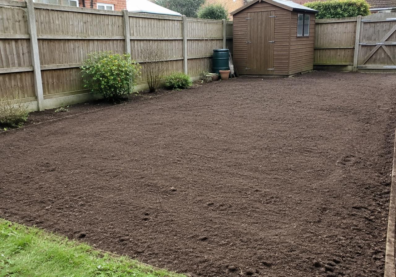 Before: prepared topsoil ready for turf